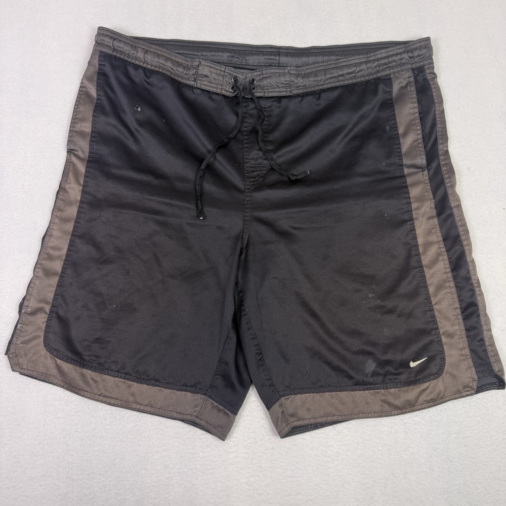 Vintage Nike Board Shorts Mens XXL Black Brown Swim‎ Trunks Y2K Swoosh